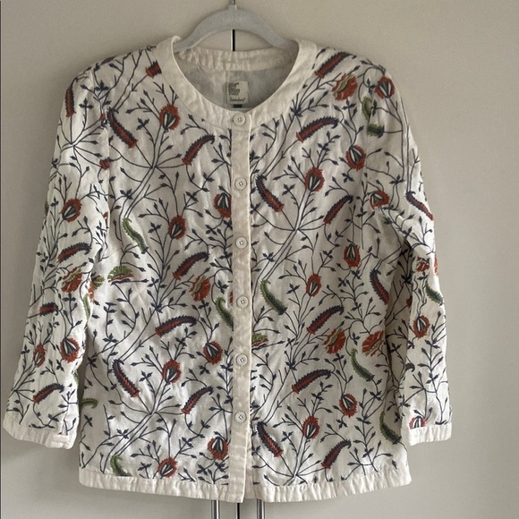 Embroidered Floral Print Linen Blend Jacket - Picture 1 of 12